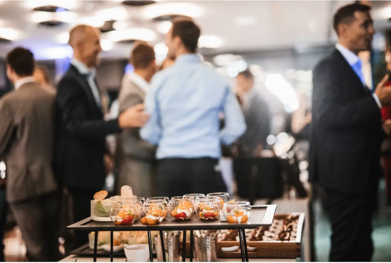 Guests connecting at an elegant corporate networking reception